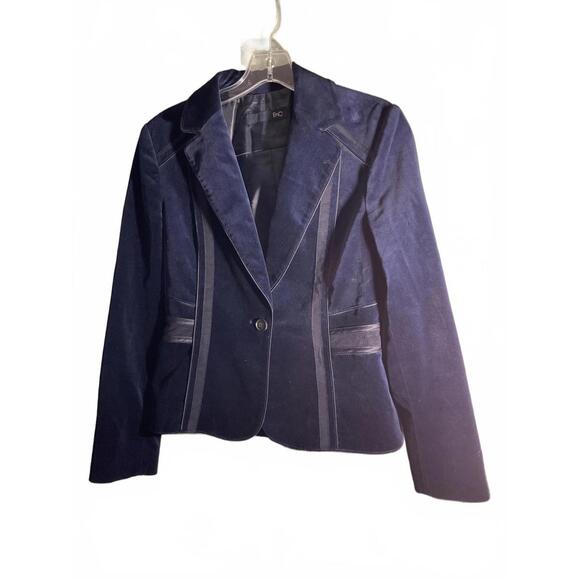 Jackets & Blazers - EnC Korean  Navy Blue Velour Blazer with Ribbon and faux leather detail Size S